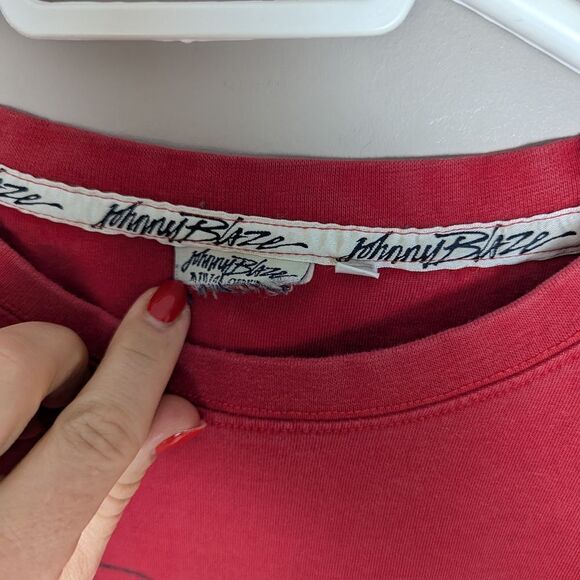 Vintage Johnny Blaze T-Shirt XL Red Black NYC Graphic Wrap Front to Back 90s Sty - Picture 7 of 12